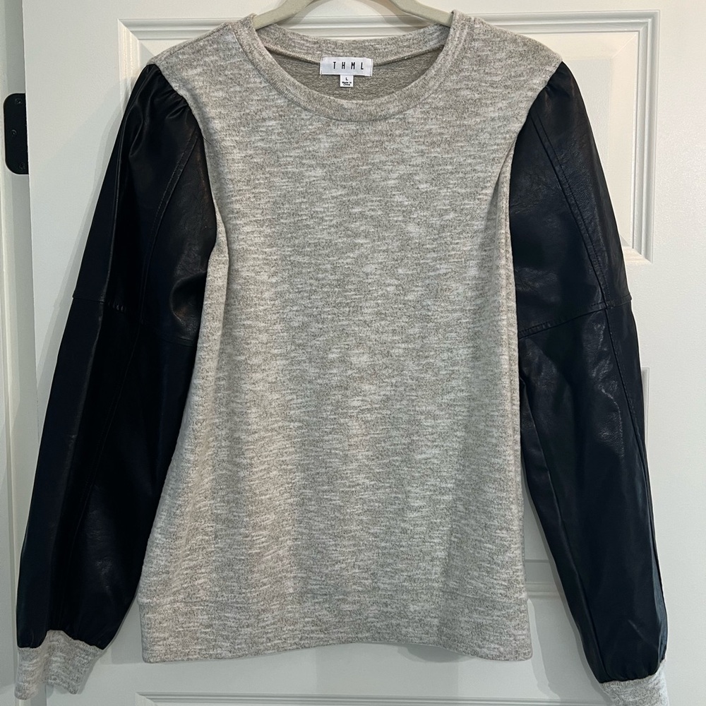THML Faux Leather Sleeve Top